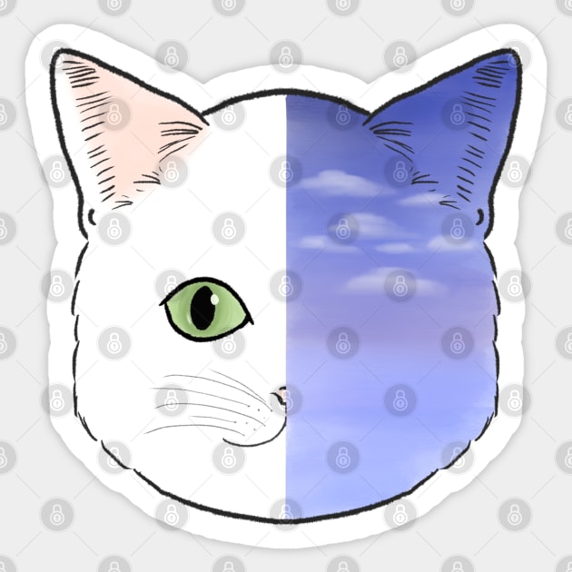 White Cat Face and Sunset Night Purple Pastel Sky Aesthetic Neko Sticker by Marinaaa010
